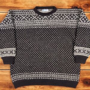 Vintage Husfliden Norway Fair Isle Birdseye Wool Knit Sweater Mens XXL Grey